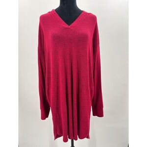 Soma Red Heathered Long Sleeve Hoodie‎ Dress Size L Pockets Casual Cozy